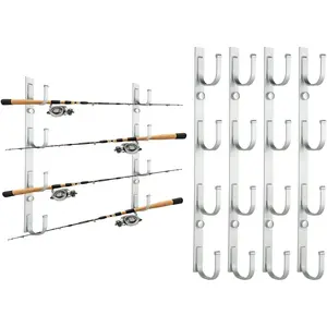 Fishing Rod Holders, 4 Pack Wall or Ceiling Mounted Fishing Pole Holders for Garage, Aluminum Fishing Rod Rack Organizer for Universal Fit