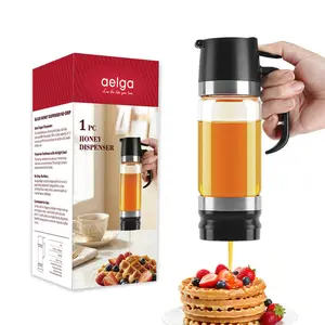 must  haves  shop glass Honey Syrup Dispenser Trigger Elegant Aelga Glass Honey Dispenser Pot No Drip Honey Jar with Handle Syrup Dispenser for Coffee or Tea Maintains Freshness