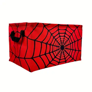 Spider Web Print Red Large Foldable Laundry Basket - Durable Polyester Material, Modern Style Open Design, Multi-functional Storage Basket for Home Use, Easy-grip Handle, Storage Rack Basket