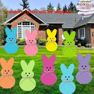 Easter Bunny Garden Signs with Posts, Colorful Bunny Patio Decorations, Outdoor Holiday Decorations, Family Party Supplies, Ornaments