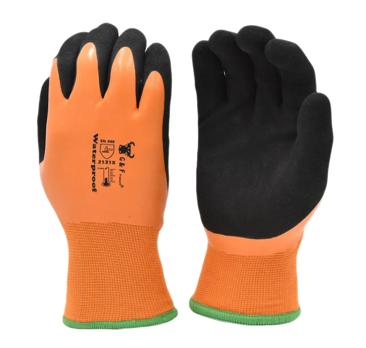 G & F Products 100% Waterproof Nylon Unisex Winter Work Safety Gloves - Double Coated Windproof HPT Palm, Acrylic Terry Inner, Snowproof, -58F Warmth, Great for Driving & Riding, ANSI Compliant, 1628, Orange