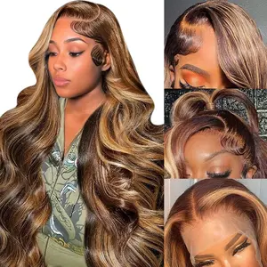Ombre Highlight Body Wave 13x6 HD Lace Front Human Hair Wig For Women Pre Plucked P4/27 Honey Blonde Straight Lace Front Wig