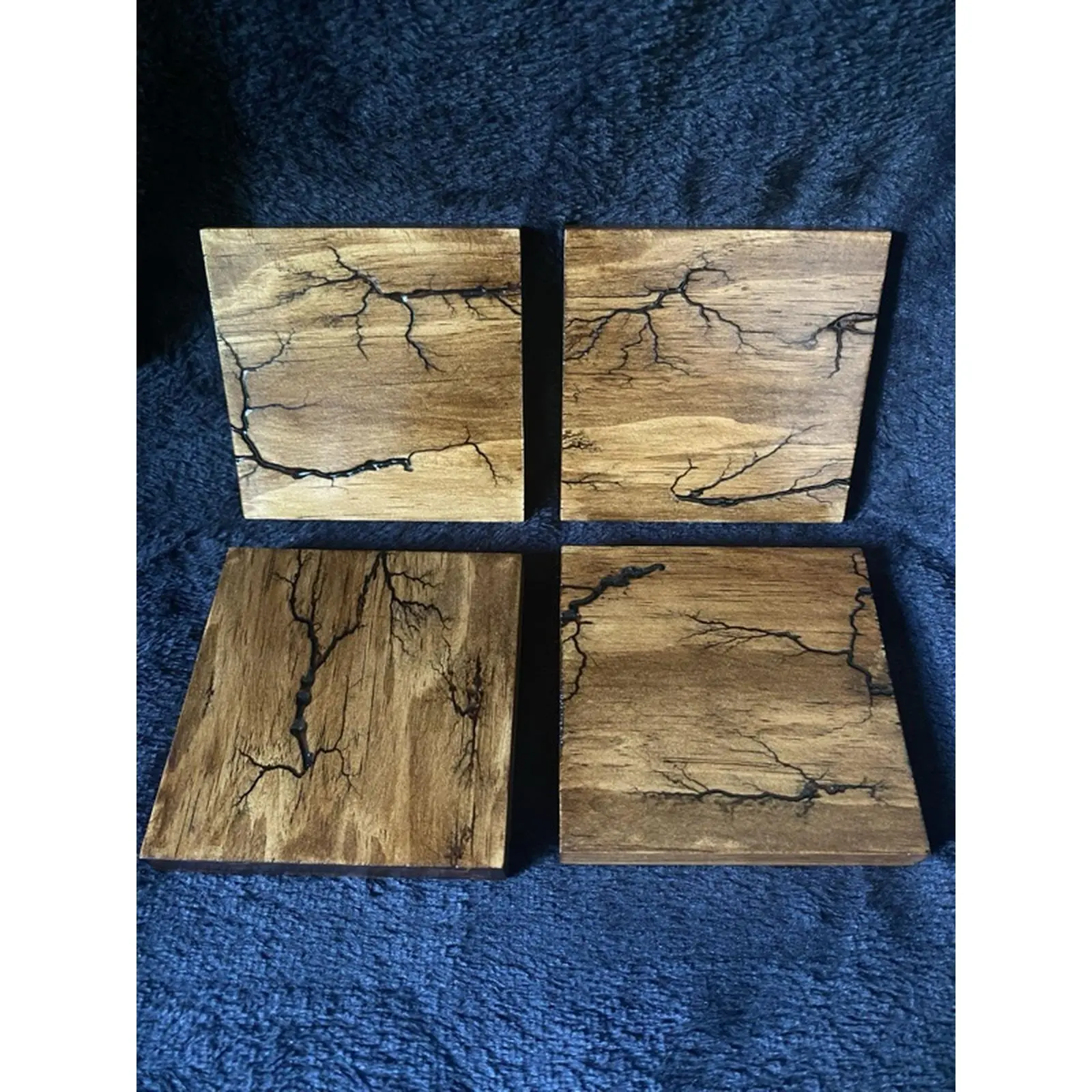 Pine Wood Coasters Set of 4 Aged Oak Color Polyurethane Finish 3 1/2" Square 1/2" Thickness