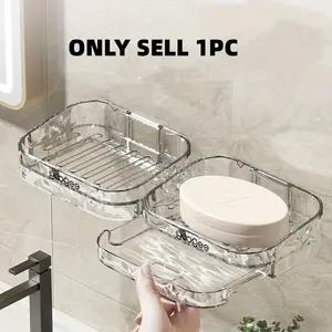 Clear Wall Mounted Soap Dish with Drain Cover, 1 Count Soap Bar Holder, Soap Bar Storage Container for Bathroom & Shower, Soap Dish with Drainage