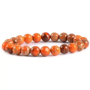 Angelstones Orange Sea Sediment Jasper Gemstone 8mm Round Beads Stretch Bracelet 7 Inch Unisex
