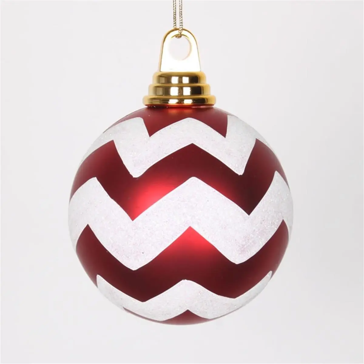 212 MAIN 4-in. Matte-Glitter Red & White Chevron Plastic Christmas Ornaments (4 Per Box) - Modern Chevron Pattern Decorations, Colored Glitter Finish Home Festive Decor