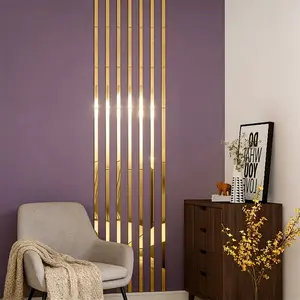 10 pieces of golden, long acrylic mirror wall stickers, self-adhesive decorative strips, measuring 3x50 centimeters, easy to install without drilling, suitable for Home decor, living rooms, bedrooms, ceiling borders, and TV background walls