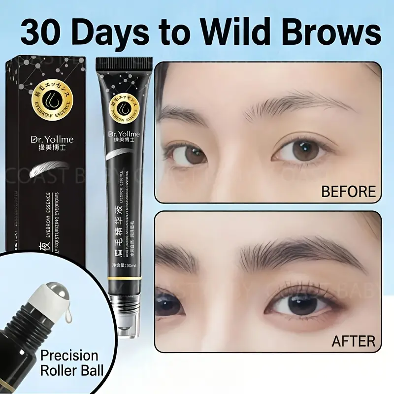 30ml Eyebrow Growth Serum | Precision Roller Ball, Eyebrow Treatment, Eyebrow Enhancer, Amplifying Thickening Natural Formula for Sparse or Broken Brows, Enhances Thickness & Length, Waterproof & Long-Lasting, Ideal for Wild Brow Enhancement
