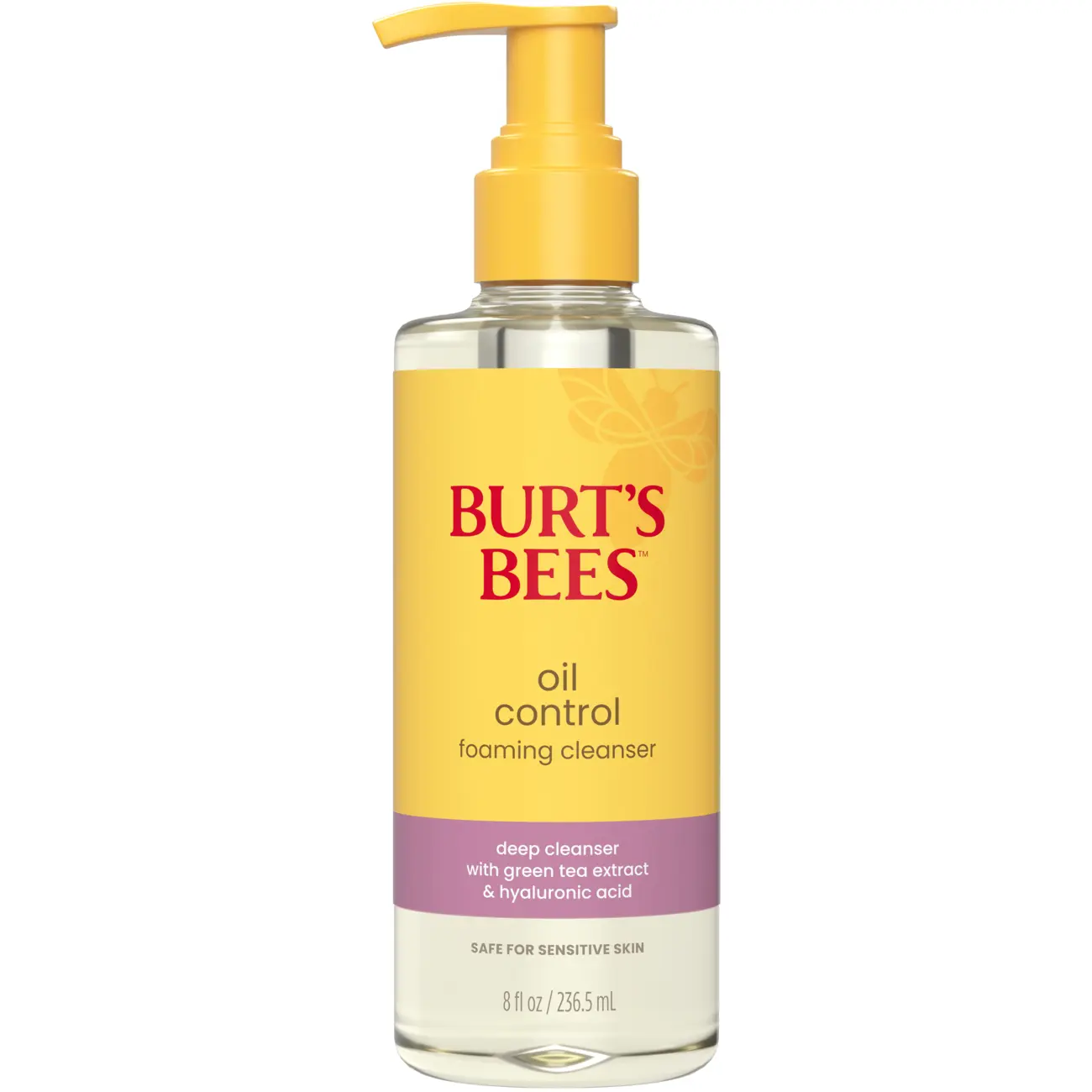 Burt's Bees Oil Control Foaming Cleanser | Deep Cleansing Gel-to-Foam Face Wash with Green Tea & Hyaluronic Acid | For Oily & Sensitive Skin