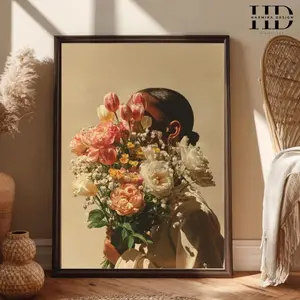 Black Woman Floral Portrait Art Print | Modern Feminine Decor D