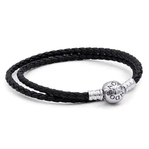 Pandora Moments Double Black Leather Bracelet 590745CBK-D2