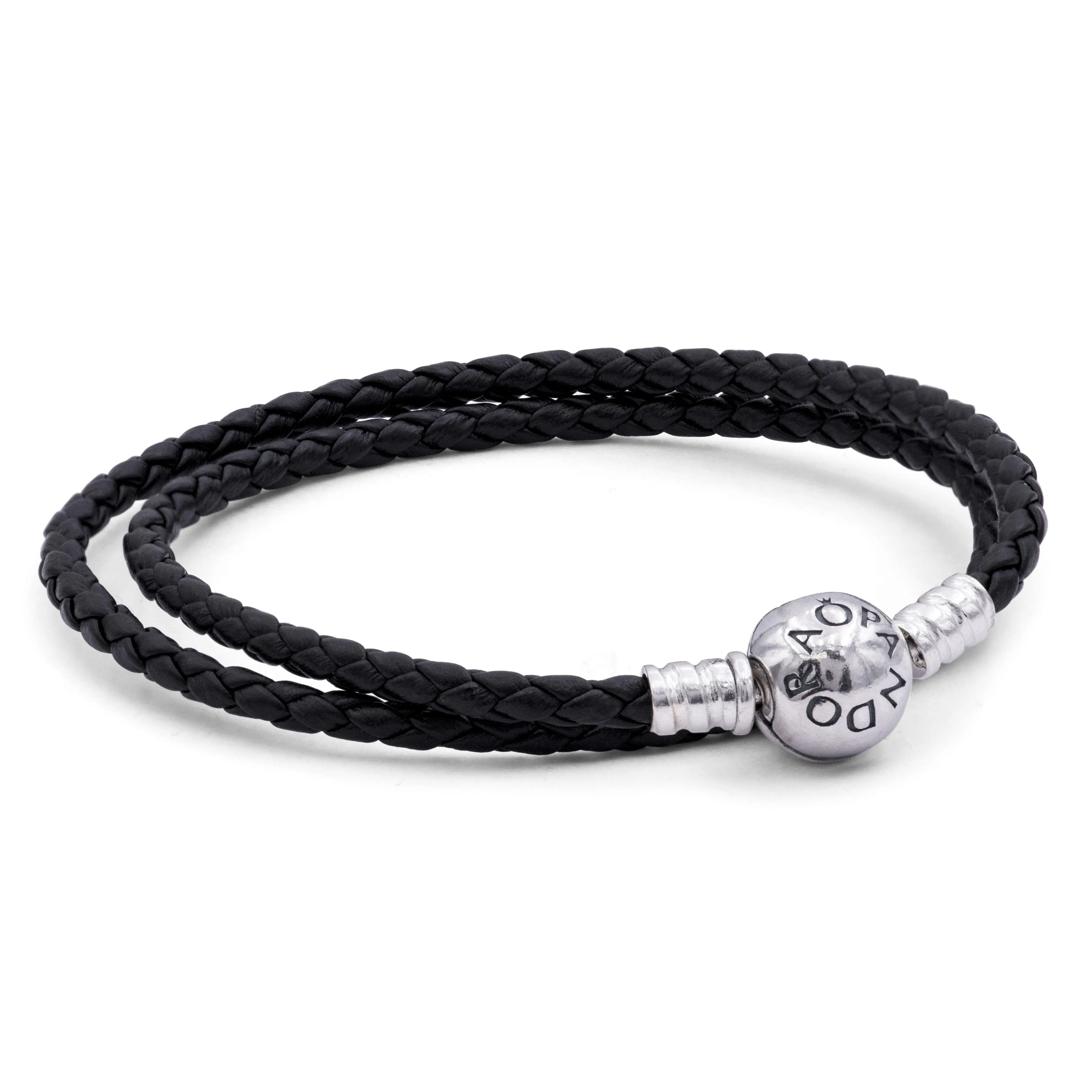 PANDORA Silver leather bracelet double black 590745CBK-D3 PANDORA Silver leather bracelet double black 590745CBK-D3