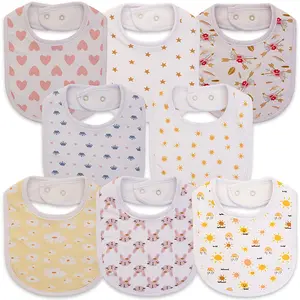 8 Pack Printed Baby Bibs – Soft, Absorbent & Breathable Feeding Bibs with Adjustable Snap for Boys & Girls, Teething & Drooling Essentials Organic Cotton Onesie Set