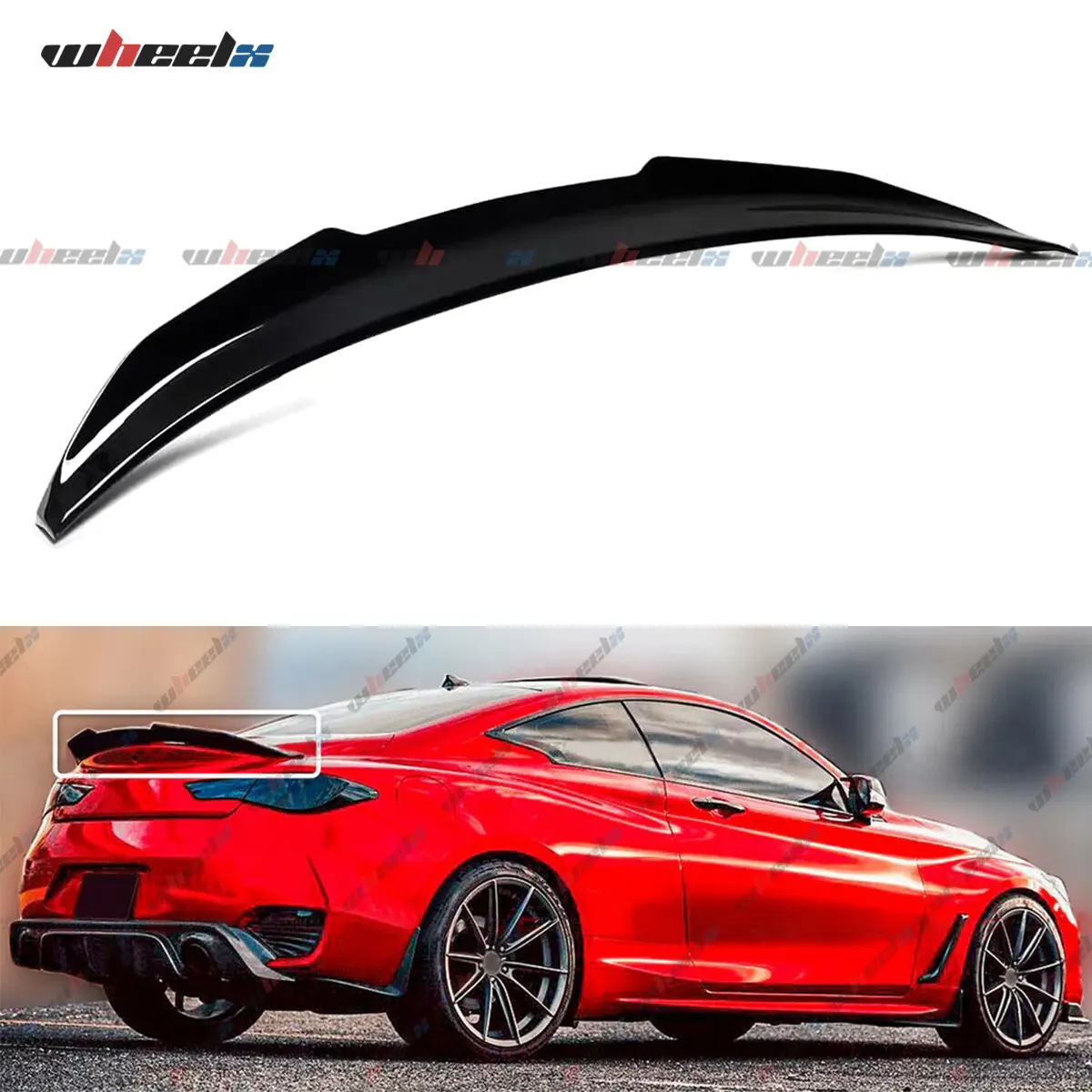 2017-2022 – Infiniti Q60 2-Door Coupe All Models – Gloss Black High-Mount Duckbill PSM-Style Rear Wing Trunk Spoiler - ABS Plastic, Adhesive Install, , Exterior Body Part
