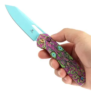 TENABLE Shard Full Size Cross-Lock Folding Pocket Knife, 3.47'' Blue Coated 14C28N Blade, Jade G10 Handle with Purple Undead Print, Kim Ning Design Tactical Outdoor Camping Knife, T1006V9, Folding Pocket Knives, Portable Multipurpose Knives