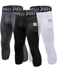 Men's 3pcs Letter Print Tape Pocket High Waisted Compression Capris Leggings, High Stretch Tights for Workout Running Athletic Gym, Summer Outfits 2024, High Stretch Bottoms, Menswear for All Seasons