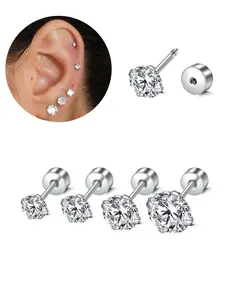 Stainless Steel Helix & Tragus Earring Set, 18g Opal & Cz Accents, Cartilage Piercing Jewelry, Sizes 3mm-6mm, Unisex Design, Cartilage Stud