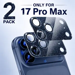 Compatible for iPhone 17 Pro Max Camera Lens Protector, Bling Camera Cover with 9H Tempered Glass Lens Screen Protector Metal Ring Decoration Accessories 6.9-inch (Glitter-Orange)