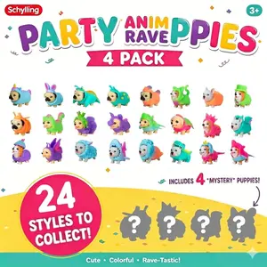 Schylling Party Animal Rave Puppies Squishy Toy Bundle – 4 Pack Soft Squeeze Stress Relief Fun for Kids & Adults