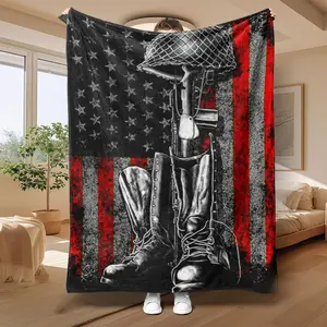 American Flag Soldier Pattern Blanket, Soft Throw Blanket, Air-conditioned Room Blanket, Warm Nap Blanket for Home Office Travel