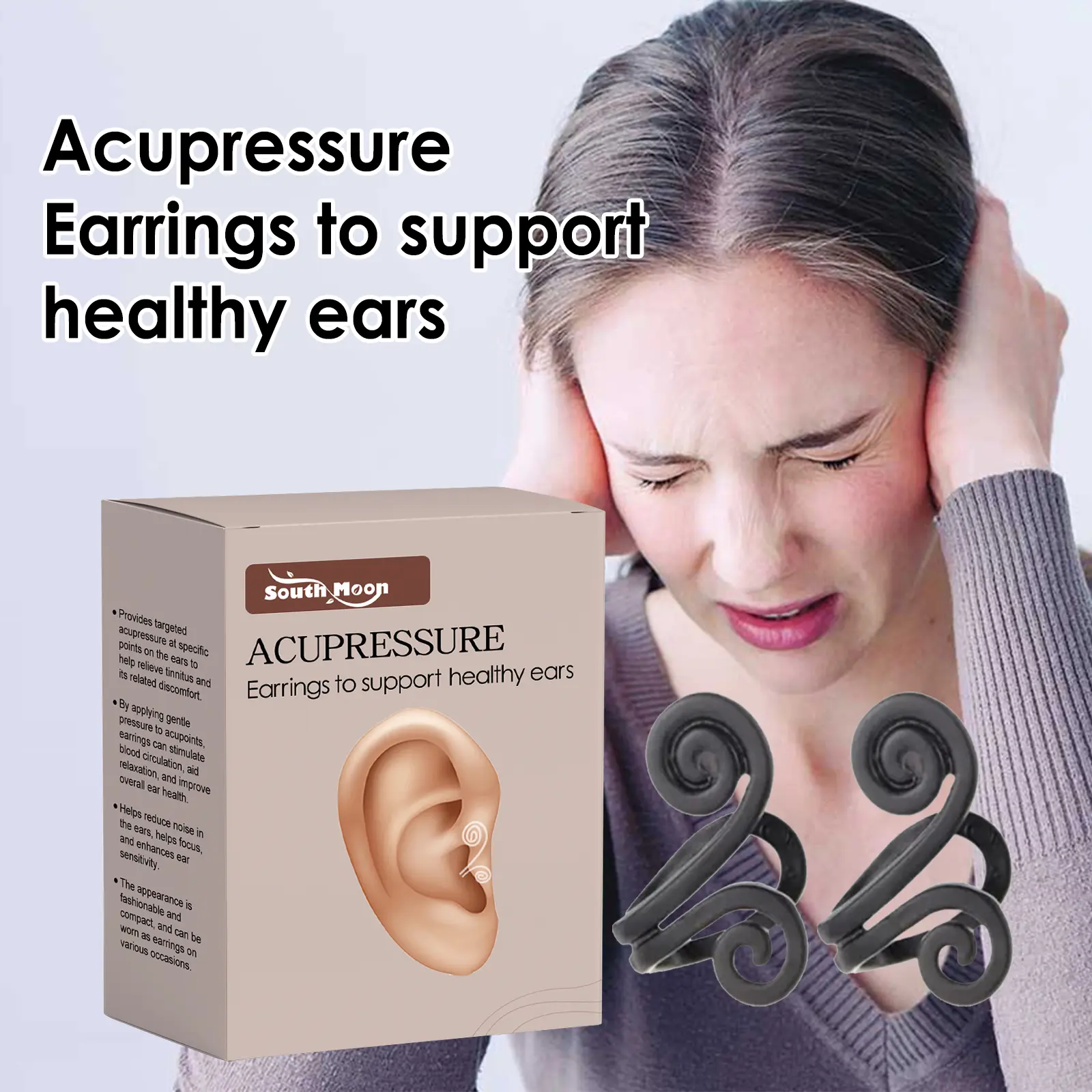 South Moon Ear Care Earrings, Ear Discomfort, Tinnitus, Back Of The Ear, Ear Care Massage Earrings