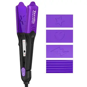 Terviiix 3D Hair Stamper with 4 Interchangeable Plates, Hair Crimper Iron for Halloween Hair Style, Fun Hair, Cute Hair, Kpop Style, Spooky Season, Handle Comfort