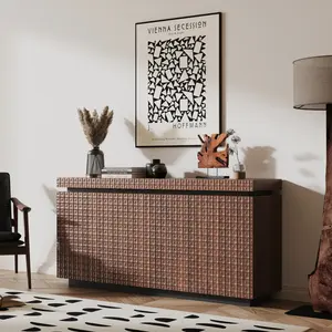 Sideboard Buffet Cabinet,Modern Accent Storage Sideboard, Luxurious Floor Cabinet Buffet with Freestanding Anti Dumping for Kitchen, Living Room, Entryway, Hallway,58.3" Wide 4-Door Sideboard(Brown)