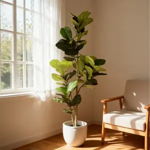 ARCH 6FT Artificial Fiddle Leaf Fig Tree with Black Plastic Pot, Real Touch Fake Indoor Plant for Home Office Living Room Corner Decoration, 1pc/set