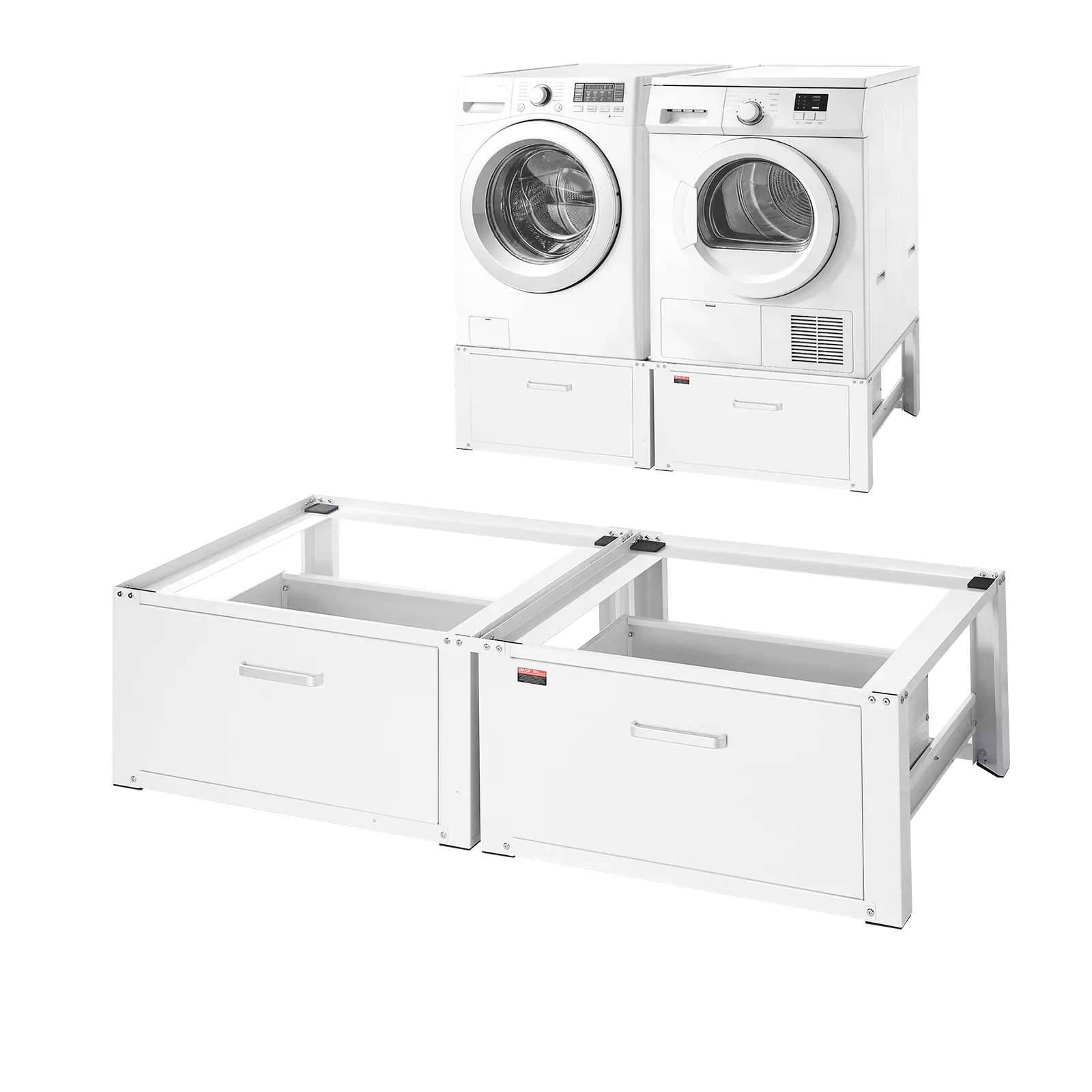 VEVOR Laundry Pedestal, 14 in Height, Washer and Dryer Pedestals with Drawer, 700 lbs Weight Load Capacity, Non-Slip Feet, Heavy-duty Steel Washing Machine Stand Universal Fit, White, 2 Pack