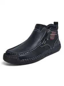 Men's Fashion Handmade Leather Shoes, High-Quality Outdoor Hiking Footwear with Side Zipper, Premium Non-Slip Wear-Resistant Casual Shoes for Daily Outfits Walking Shoes, Casual Outdoor Boot