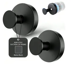 Matte Black Adhesive Wall Hooks 2 Pack, No Drill Heavy Duty Round Towel Hook, Modern Waterproof Self Adhesive Robe Hook for Bathroom Kitchen Closet Door, Minimalist Decorative Utility Hanging Hook Home Storage Organizer