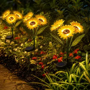 Solar Powered LED Sunflower Garden Lights Set of 4/6 Pieces Realistic Nighttime Glow for Yard Lawn Patio Porch Waterproof IP65 Energy Efficient Outdoor Lighting Durable Plastic Flowers All Weather Protection 【Summervibes】