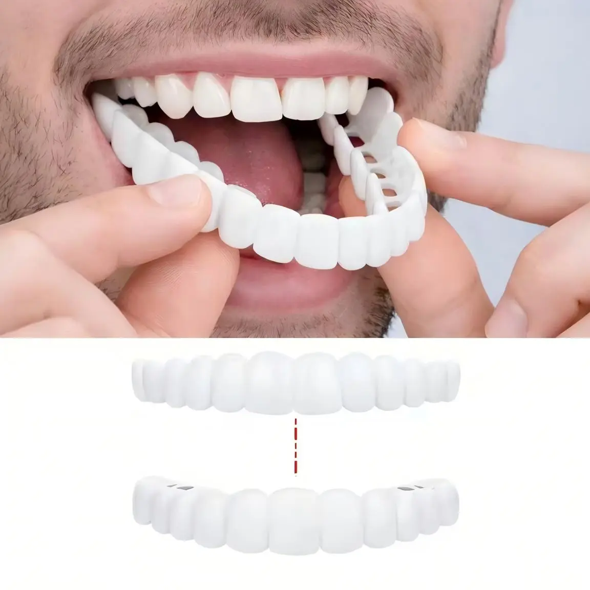 Oral 2-Pair Instant Veneers, Snap-On Smile Fake Teeth, Cosmetic Tooth Covers for Top and Bottom Whitening, Clip-In Dentures confident portable Dental stain