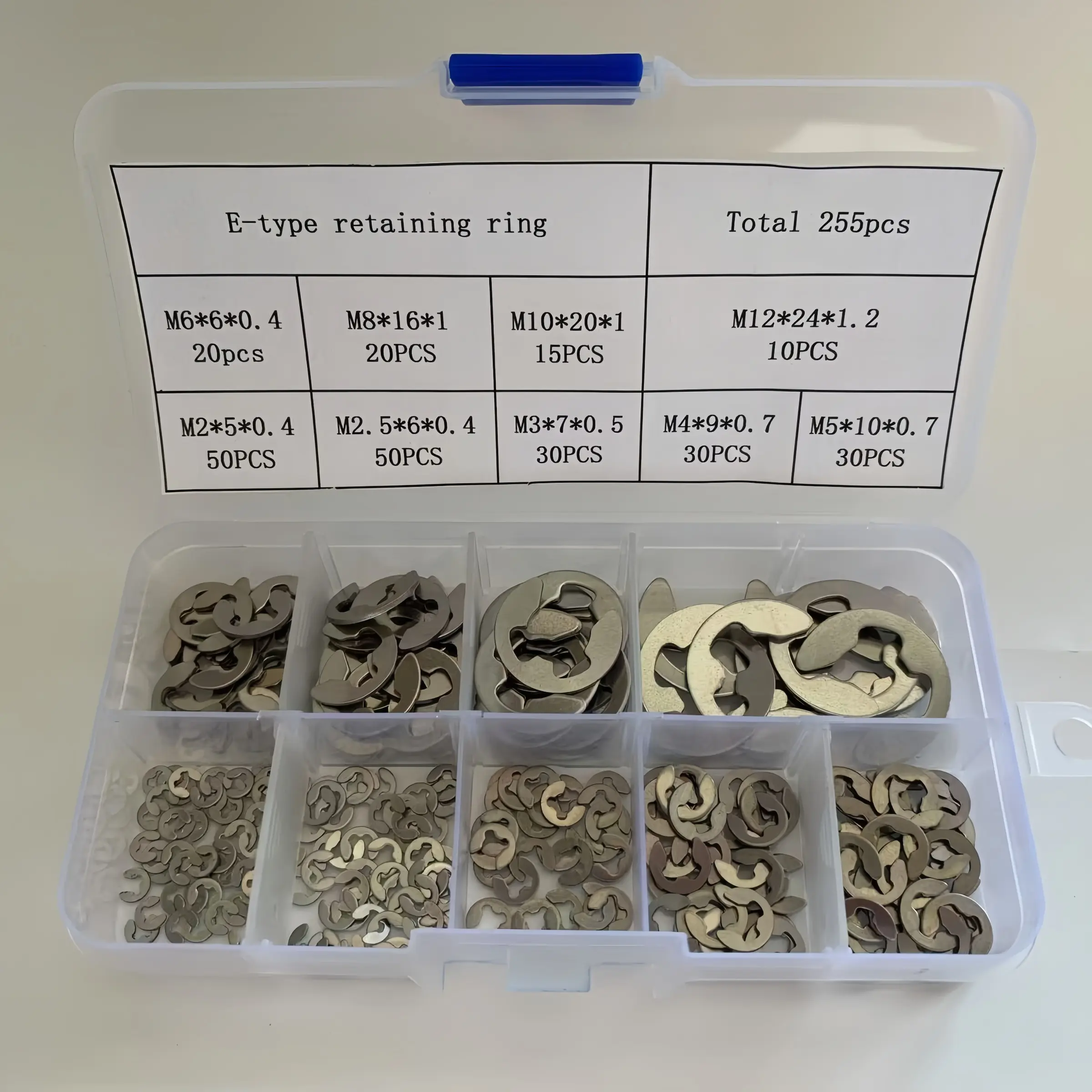 Durable Heavy Duty Steel Spring Locking Rings Set, Stainless Steel E-Clip Kit, 9 Sizes External Round Ring Clips, Ideal for Mechanics & Safety Clamps, Versatile