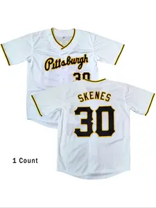 Men's Letter & Number Embroidery Baseball Jersey, Casual Breathable Quick Drying V Neck Baseball Top for Training Competition, Men's Sportswear for All Seasons, Gym Tops, Embroidered Baseball Jersey