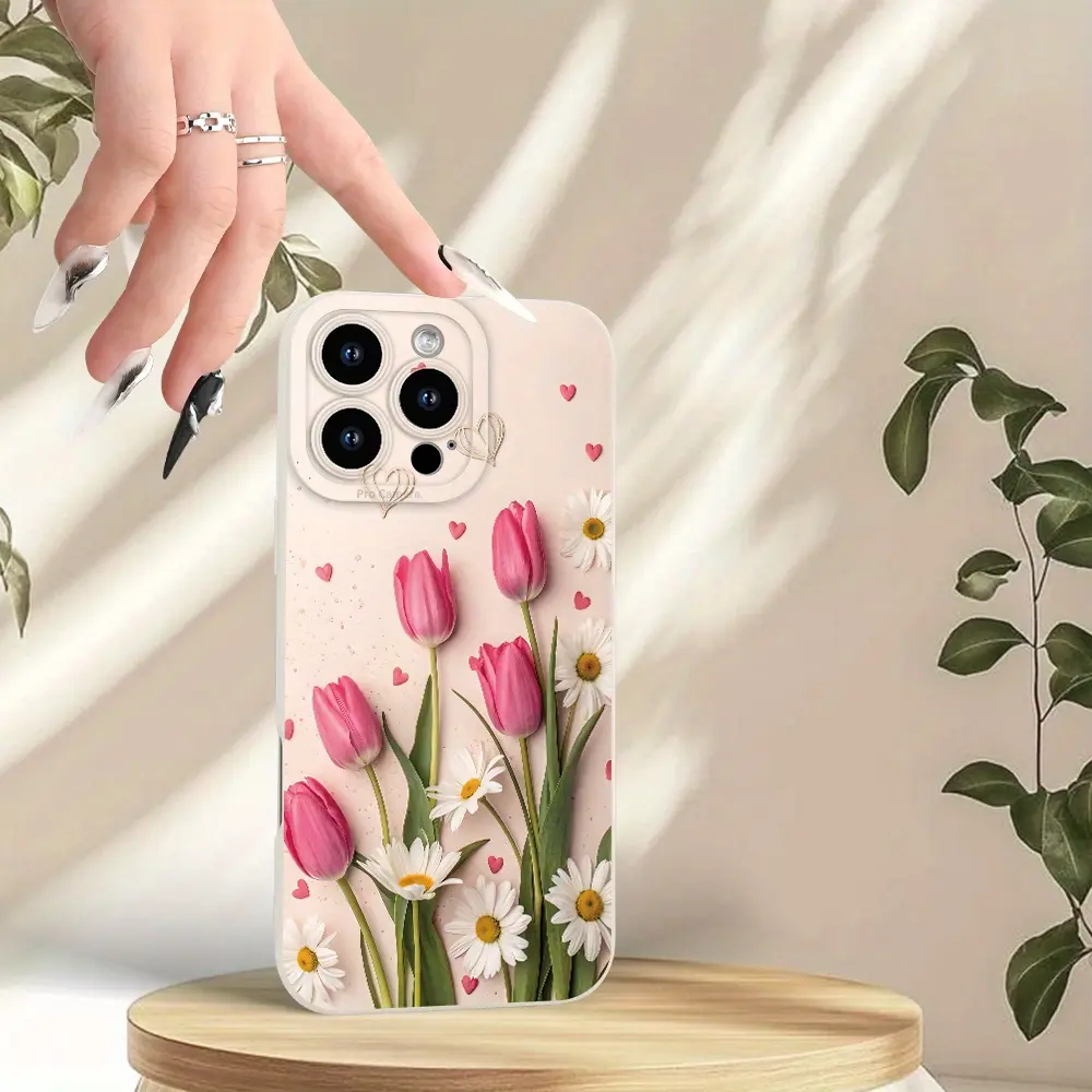 Cute design featuring an Instagram-worthy, high-looking tulip pattern, a refreshing summer frosted anti-drop phone case for iPhone 17 16 15 14 13 12 11 series (birthday gift, holiday gift, surprise gift for friends and family)