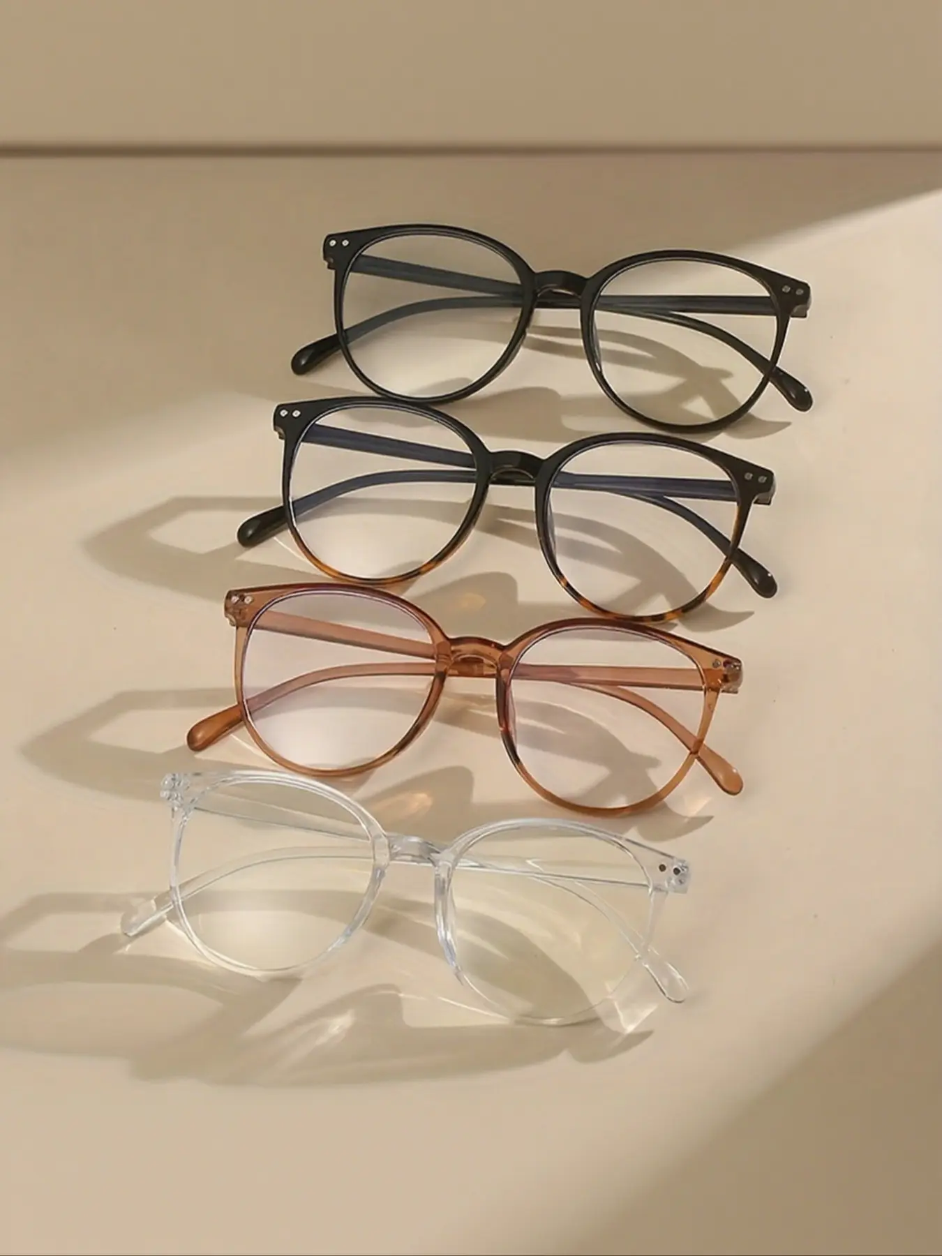 4pcs Women's PC Round Vintage Large Frame Eyeglasses, Fashion Transparent Frames, Durable Plastic Material, Unisex Daily Use Glasses, Vintage Style Glasses, Eyewear