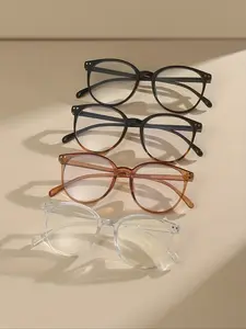 4pcs Women's PC Round Vintage Large Frame Eyeglasses, Fashion Transparent Frames, Durable Plastic Material, Unisex Daily Use Glasses, Vintage Style Glasses