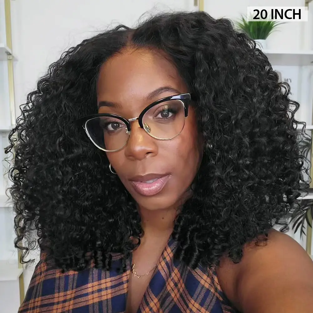 CurlyMe Wear Go Glueless Full Burmese Curly Human Hair Wig Pre-Bleached Pre-cut HD Lace Front Wig - Natural Black