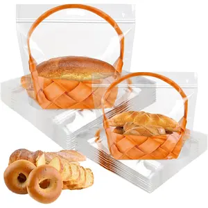 90 count Clear Plastic Bread Bags with Handle, Sealing Zipper Loaf Packaging for Homemade Bread, Portable Zipper Toast Bags for Toast Loaf Cookie Bakery Cafe (40 Large, 50 Small)