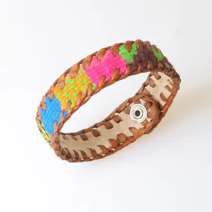 Chula Handmade Fabric & Leather Snap-on Bracelet - Guatemala
