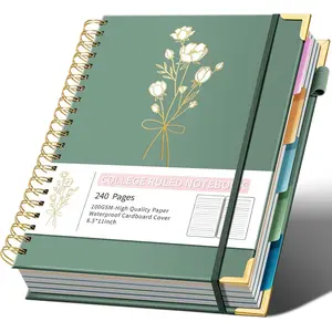 8.5" X 11" Hardcover Spiral Notebooks, 5 Subject College Ruled Notebook with Dividers, 240 Pages 100GSM Aesthetic Cute Spiral Journal for Work School Women Writing Note Taking