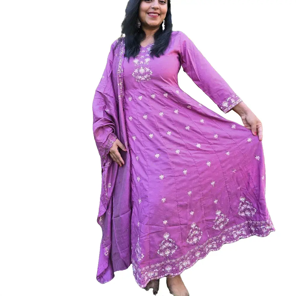 Sparsha  premium Reyon heavy embroidery Anarkali Kurta pant n Dupatta Indian clothing  Womenswear Long Sleeve