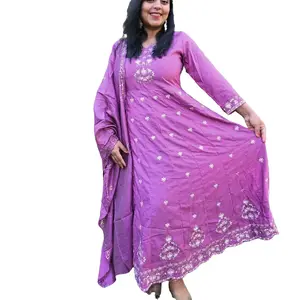 Sparsha  premium Reyon heavy embroidery Anarkali Kurta pant n Dupatta Indian clothing  Womenswear Long Sleeve