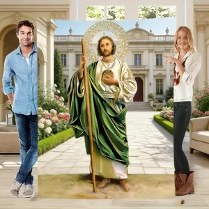 Vintage St. Jude Jesus Christ Flannel Blanket - Premium Flannel Material Soft Tear Resistant Machine Washable Full Color Green  for Bed Sofa Camping Home Decor Religious Devotees Mother's Day Valentine's Day Birthday Christmas Gift