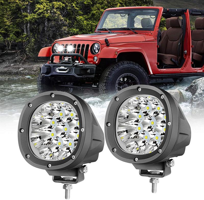 YCHOW-TECH 2PCS 9000LM Super Bright Round Offroad Spotlight Kit - 4-in 90W Aluminum IP68 Waterproof White Spot Beam Nighttime Driving Lights, 50000-Hour Lifespan for Trucks, SUVs