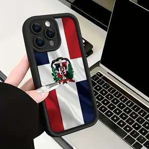 Black Dominican Flag Pattern Design TPU Case for iPhone 17 Pro Max 16 16e 15 14 Plus 13 12 Mini 11 Air X XS Straight Edge Drop-Resistant Rugged Durable Cover Shell Gift 2D printing