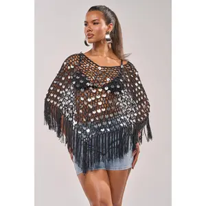 UNDER THE LIGHTS CROCHET SEQUIN PONCHO