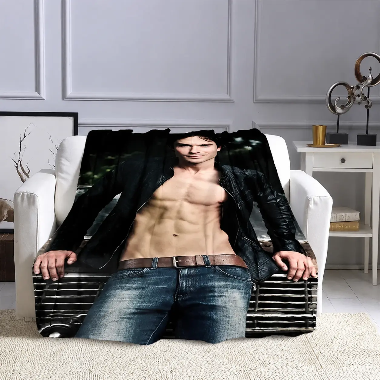 The Vampire Diaries Damon Salvatore Flannel Blanket, Soft Warm Home Travel Blanket, Cozy Bed Cover, Birthday Gift, Bedroom Bedding