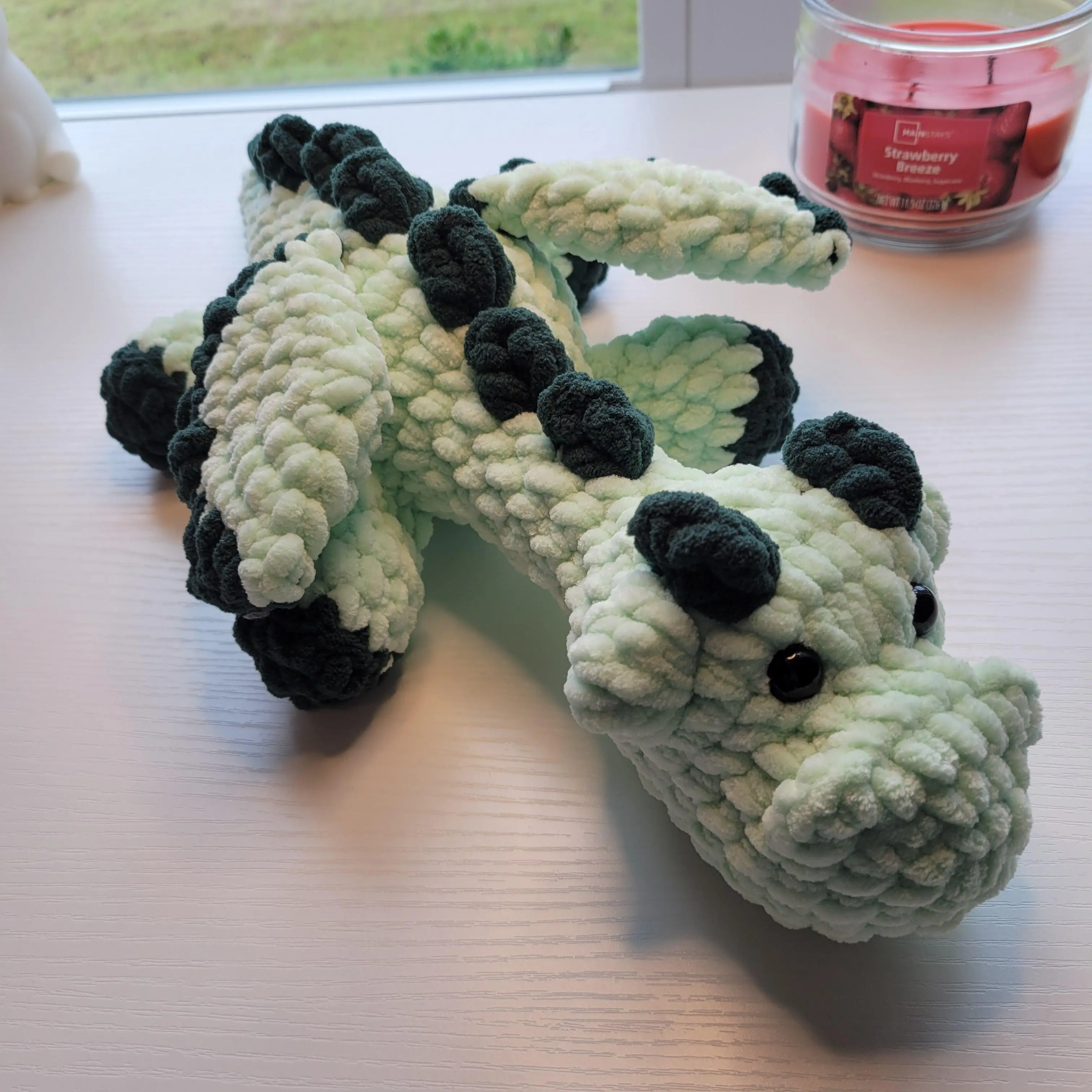 Crochet Green Dragon Plushie, Handmade Soft Amigurumi Stuffed Animal Toy